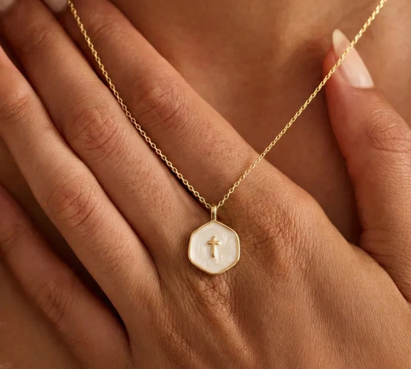 Mini Pearl Cross Necklace