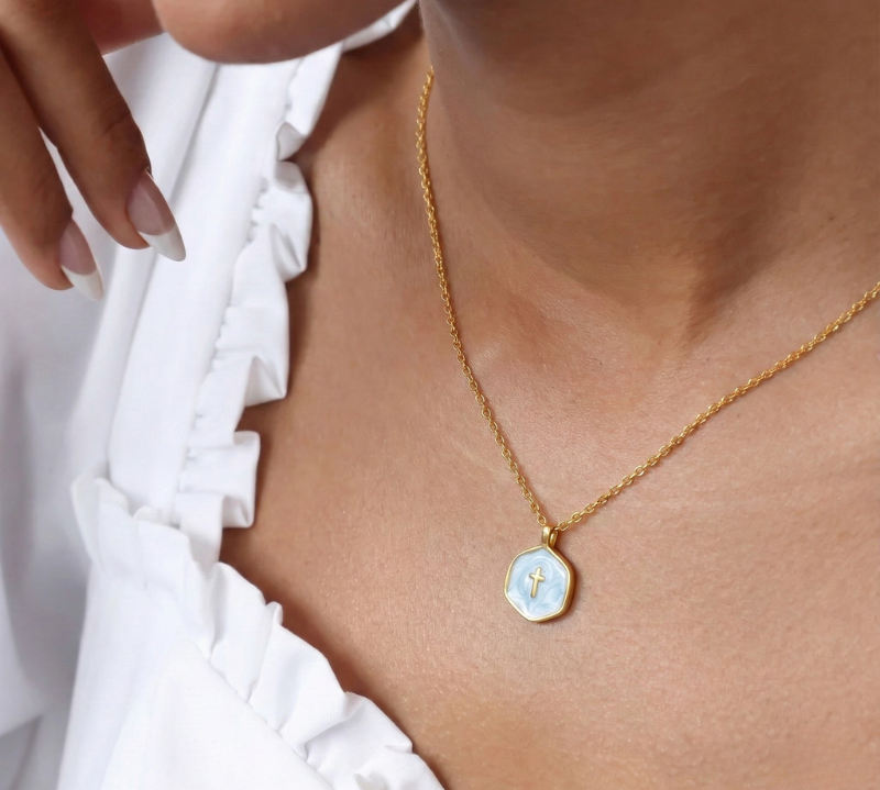 Mini Pearl Cross Necklace