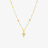 Rainbow Bead Cross Necklace