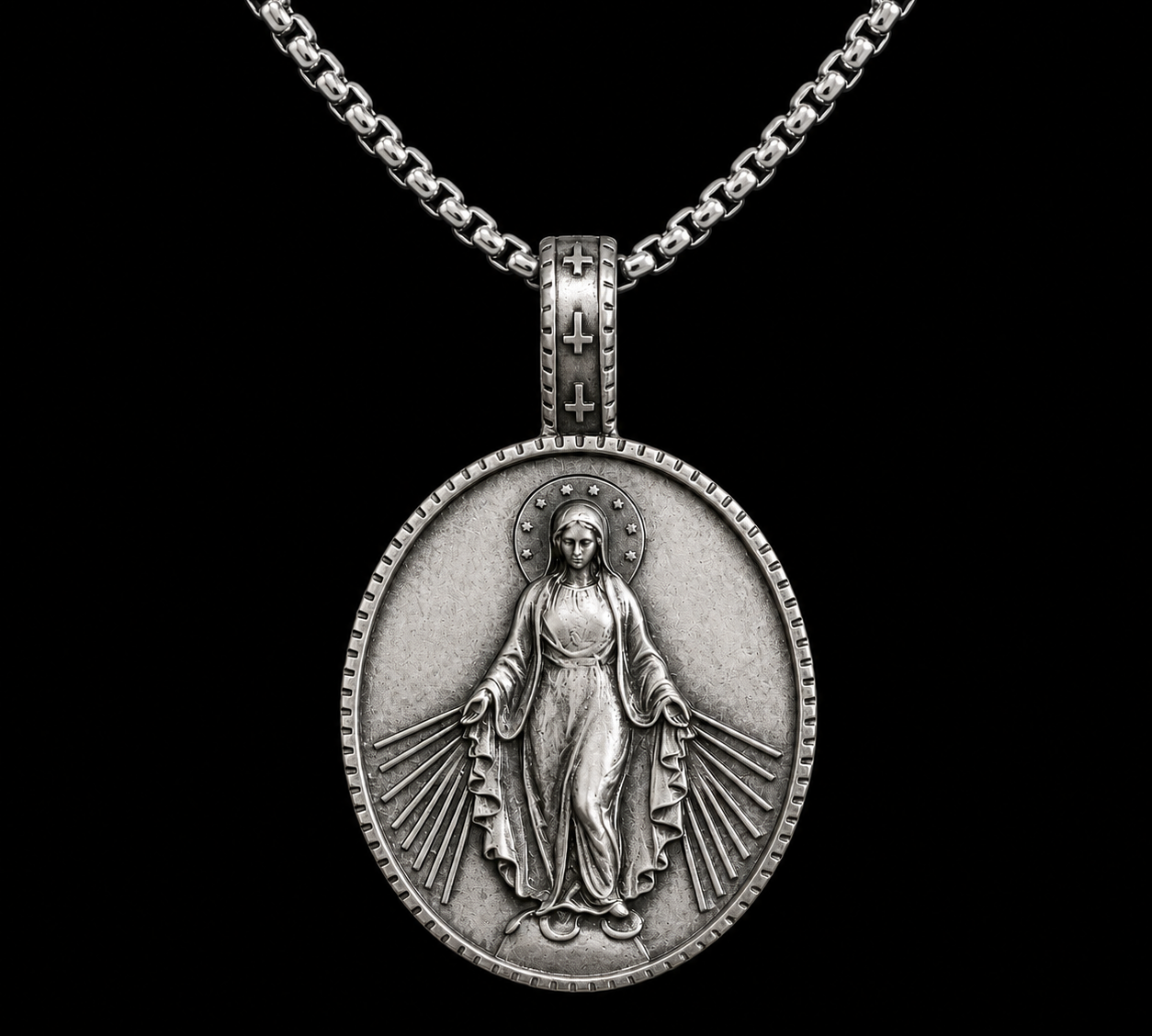 Pure Tin Miraculous Medal Virgin Mary Necklace