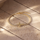 Pave Tennis Cross Bracelet