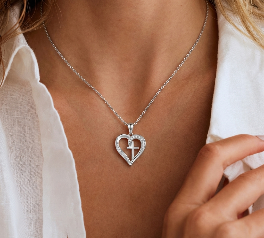 Crystal Heart Cross Necklace