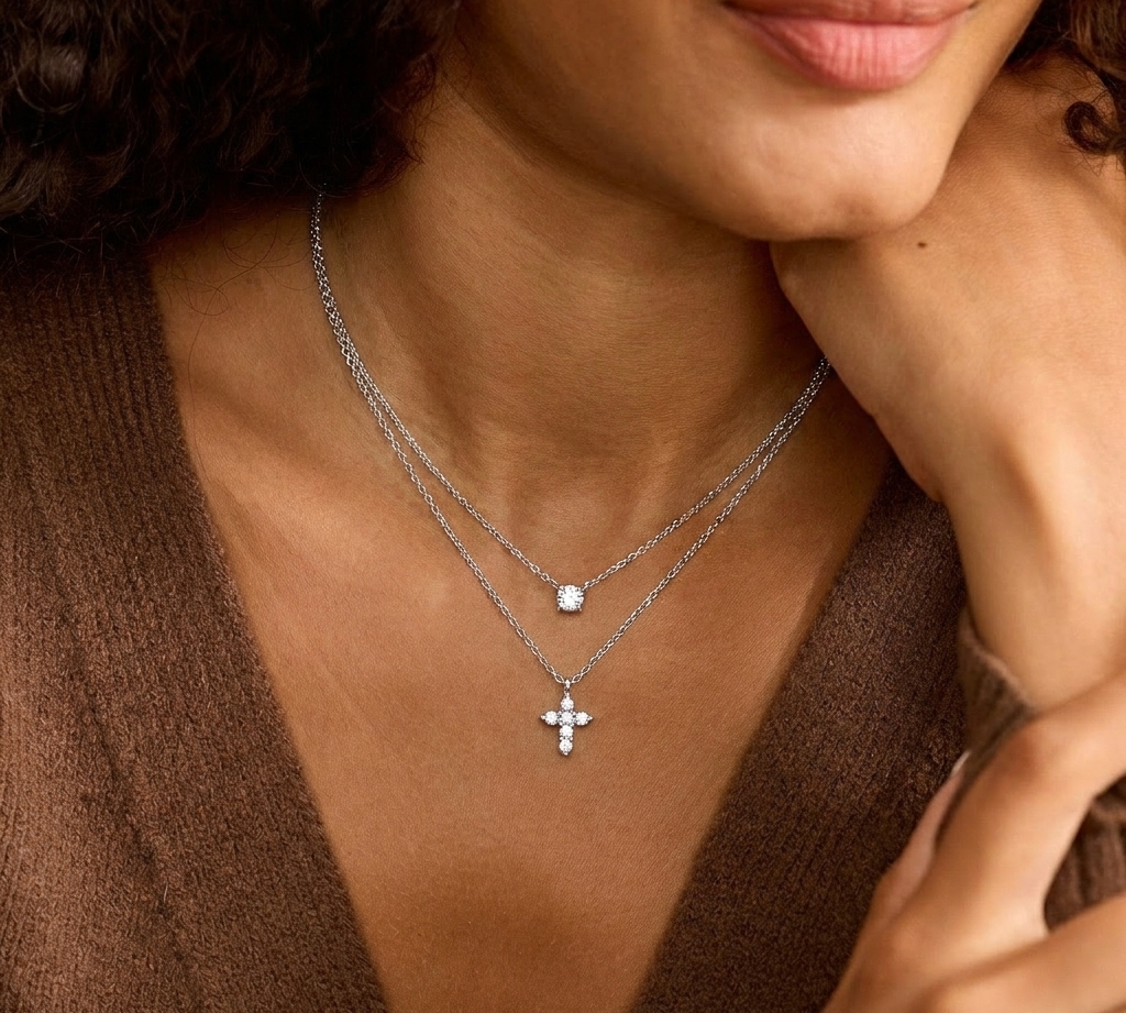 Crystal Cross Layered Necklace