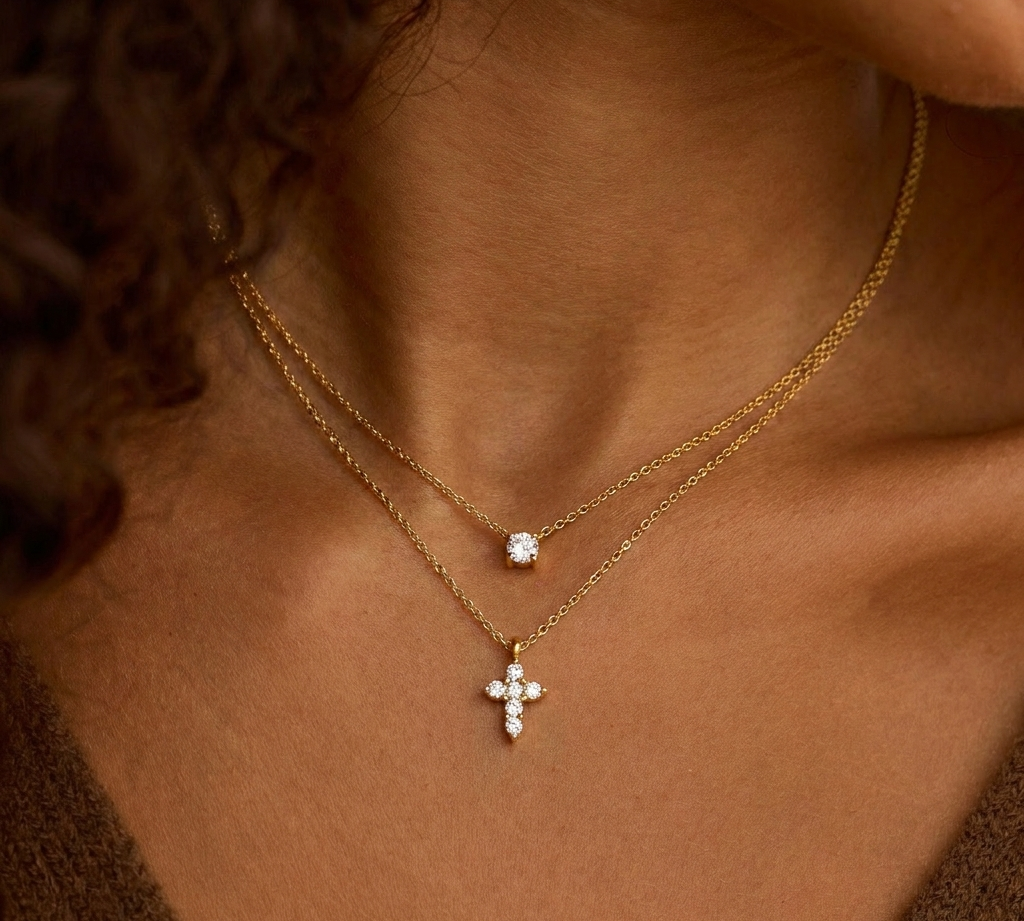 Crystal Cross Layered Necklace